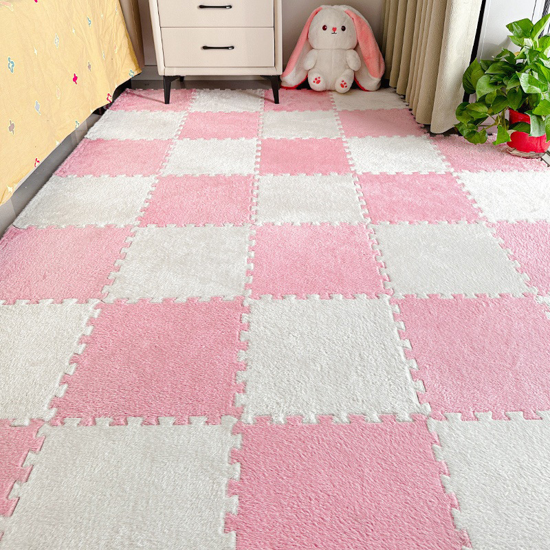 Spliced Plush Floor Mat for Children's Room, Baby Crawling Mat, Living Room, Bedroom, Bay Window, Floor Carpet, Linen Material, Non-Slip