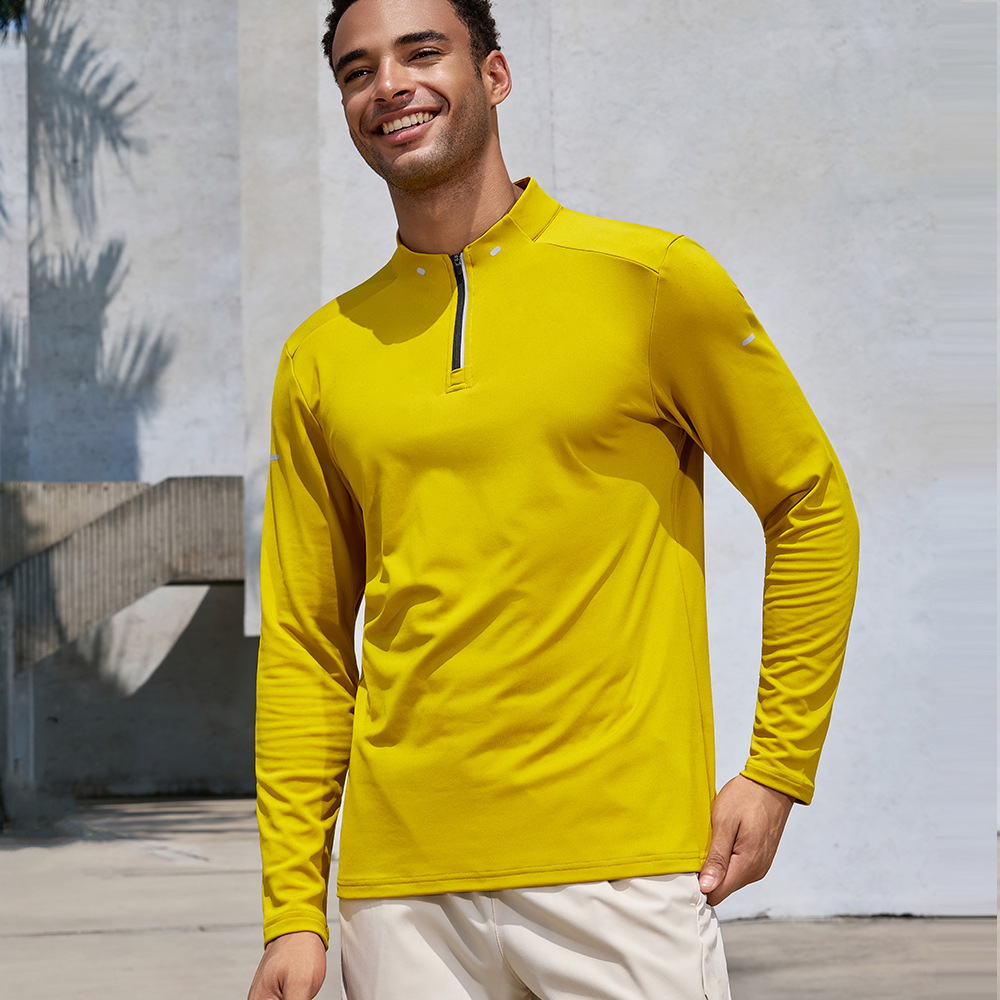 Ropa de secado rápido de hombre al aire libre de cuello medio cremallera camiseta de manga larga camiseta polo para correr ropa de entrenamiento de fitness casual