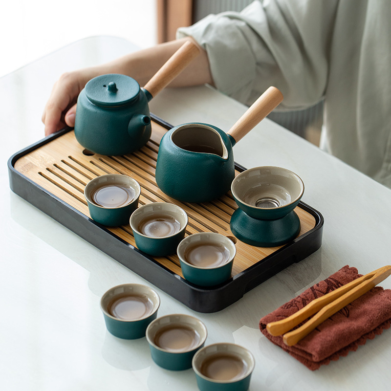 Japanese-style travel gongfu tea set small household minimalist teapot ceramic teacups outdoor tea tray portable bag