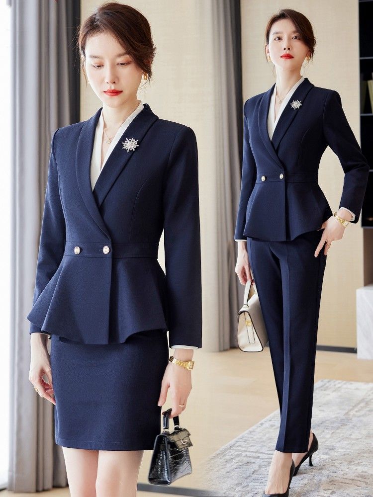 High-End Professional Suit Suit for Women, Formal Wear, Autumn and Winter Fashion Elegant Goddess Style Hotel Front Desk Jewelry Store Work Clothes