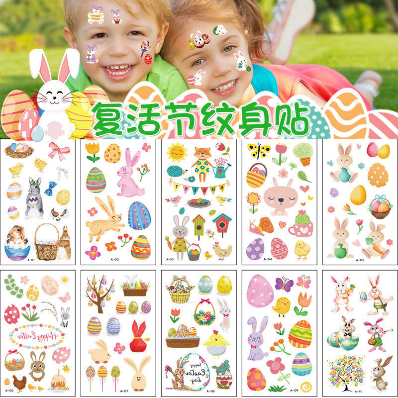 Manufacturer Wholesale Creative Easter Tattoo Stickers Rabbit Egg Chick Fun Party Disposable Temporary Stickers