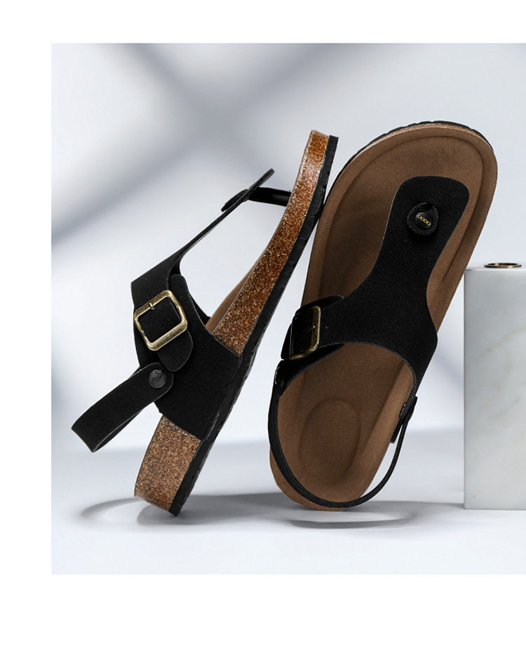 Dép sandal nam quai ngang kẹp chân đế gỗ phong cách Birken, thoáng khí đi biển — Màu đen, Nâu vàng, Trắng be chi tiết 11