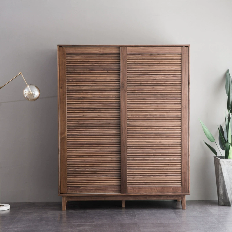 Североамериканский дышащий шкаф из массива дерева черного ореха Японский современный минималистский Вишневый минималистский шкаф с раздвижной дверью