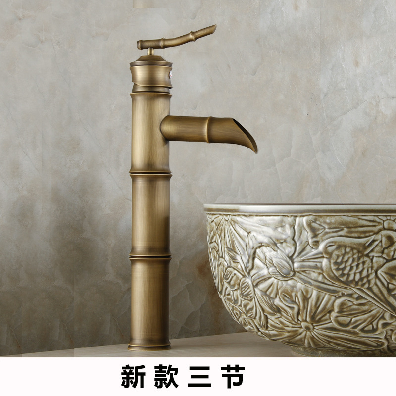 欧式仿古全铜台上盆水龙头竹节面盆水龙头浴室冷热水脸盆水龙头|undefined