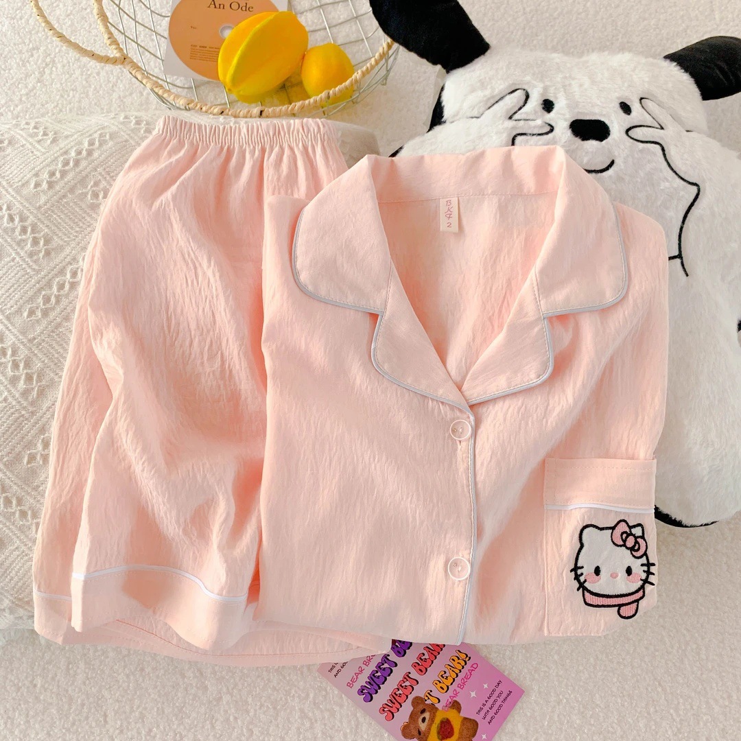 Nube de algodón pijama de mujer verano nueva pareja dibujos animados ropa de hogar suelta delgada estudiantes pantalones cortos de mangas cortas dos piezas