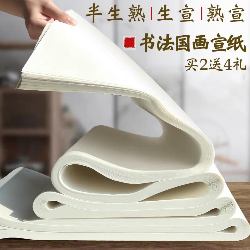宣纸书法专用纸半生半熟生宣熟宣国画纸四尺整张对开三开半开尺
