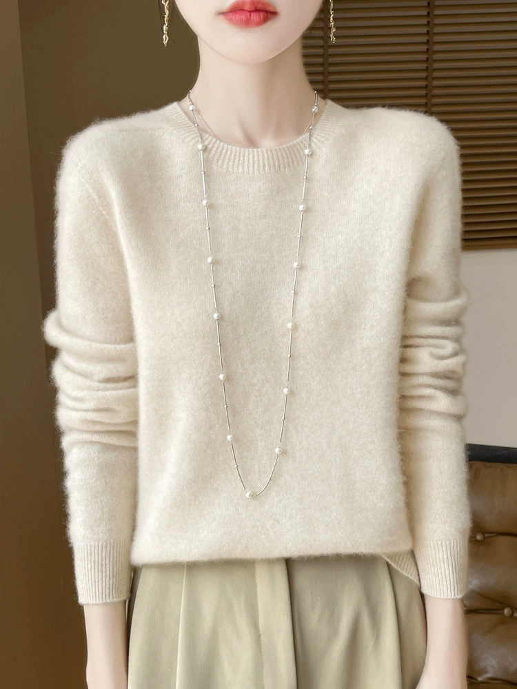 Трикотажная нижняя рубашка с круглым вырезом первой линии для волос осень и зима 2024 одежда свитер плюс размер новый женский бесшовный