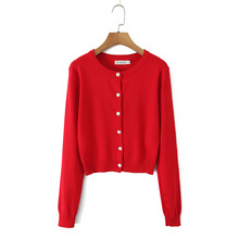 Z跨境欧美风2025新款时尚气质女美式复古淡黄色圆领长袖针织开衫