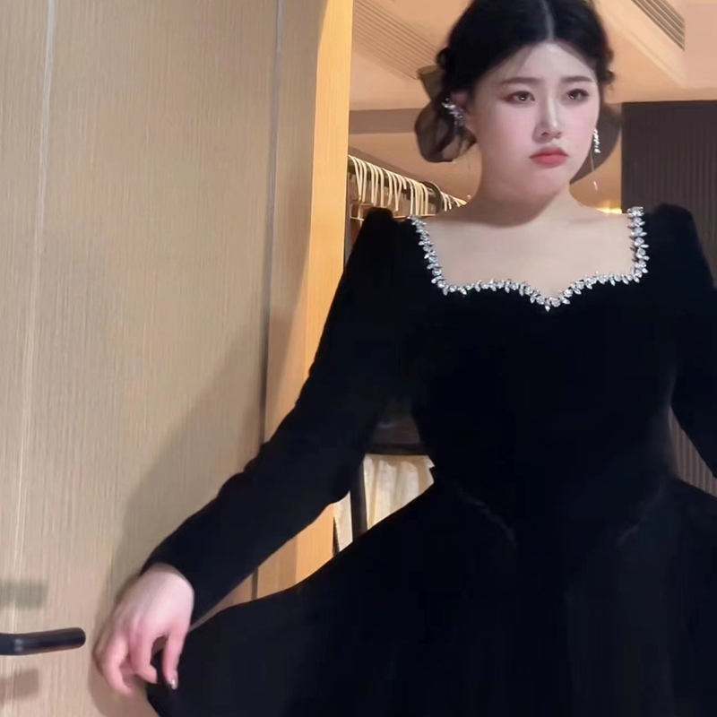 Dami Cc【Heartbeat Blocker】Spring and Autumn Velvet Long Dress Engagement Toasting Evening Dress for Slightly Chubby Women to Look Slim Dami Cc【Heartbeat Blocker】Spring and Autumn Velvet Long Dress Engagement Toasting Evening Dress for Slightly Chubby Women to Look Slim