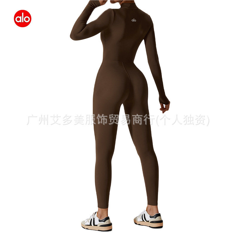 alo跨境欧美拉链裸感长袖瑜伽连体服高强度健身运动连体紧身衣|undefined