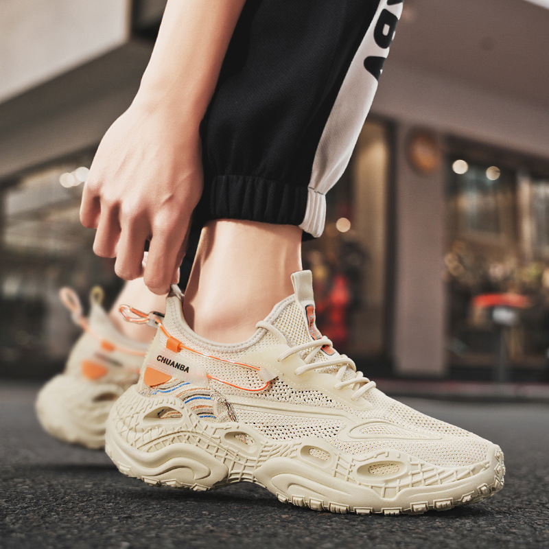 2025 nuevos zapatos de hombre, zapatos para correr transpirables tejidos voladores, zapatos de baloncesto de tendencia casual, aumento elástico de malla, zapatos deportivos de amortiguación