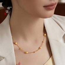 金店同款沙金拉丝珠珠项链女小众高级感叠戴锁骨链送女友礼物