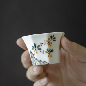宜室茶话 手绘陶瓷八方茶杯 功夫茶具玉泥瓷品茗杯主人杯茶杯单杯