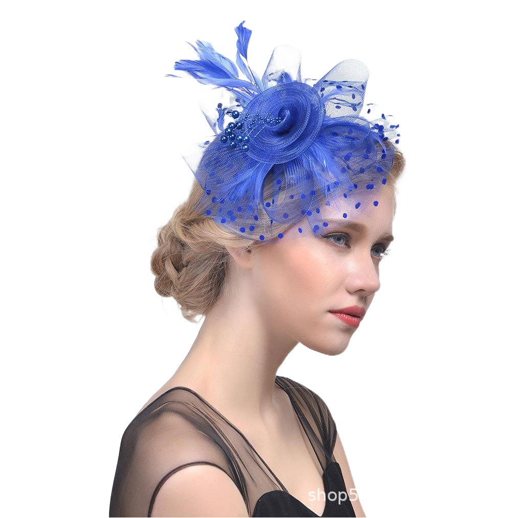 Cross-border explosions European and American bridal headdress feather flower horse racing festival mesh hat Amazon feather headband headdress