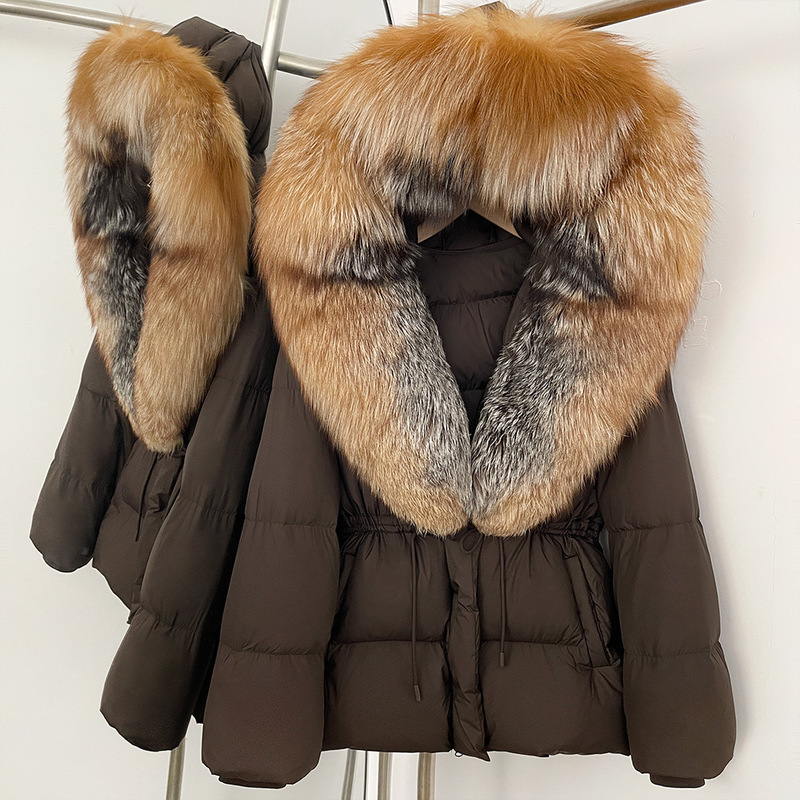 Cross-Border Hot-Selling Fox Fur Collar Mid-Length down Jacket, New Winter Style, Waist-Cinching Slimming Korean-Style High-End Fur Coat for Women Cross-Border Hot-Selling Fox Fur Collar Mid-Length down Jacket, New Winter Style, Waist-Cinching Slimming Korean-Style High-End Fur Coat for Women
