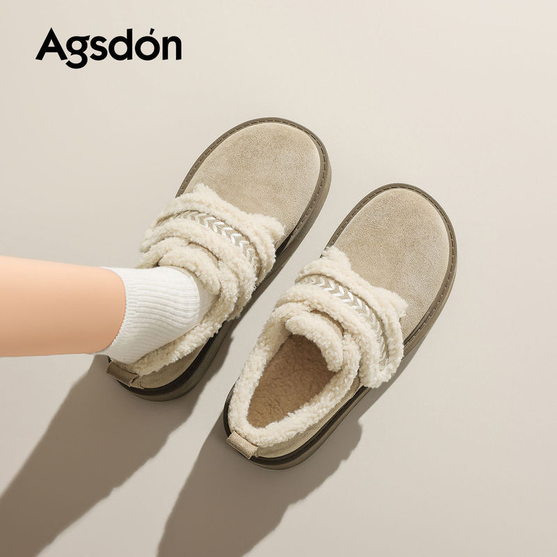Augusden All-Inclusive Mule Shoes for Women 2025 New Autumn and Winter Plush Thick-Soled Short Fur Cotton Shoes Snow Boots
