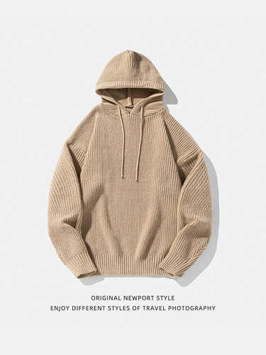 Japanese loose solid color hooded sweater autumn and winter new lazy adjustable sweater casual coat q