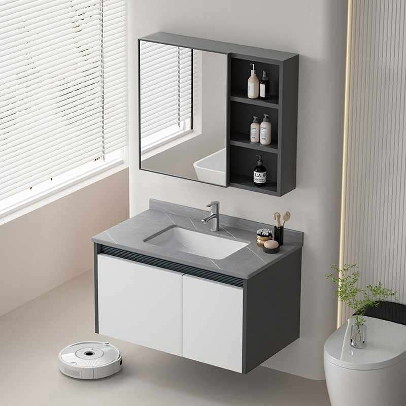 Acero inoxidable panal de aluminio gabinete de baño combinado gabinete de espejo inteligente de aluminio espacio lavabo de cerámica de lavado de manos lavabo de cara integral