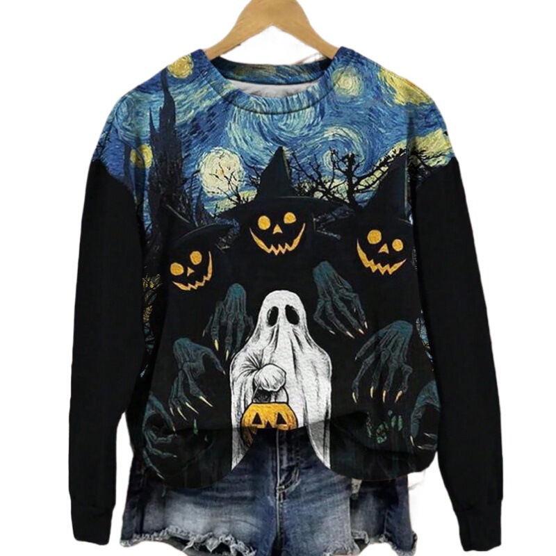 Spring and Autumn New Casual Round Neck Sweatshirt Cute Animal Print European and American Fashion Long Sleeve Versatile Cross-Border Women's Clothing