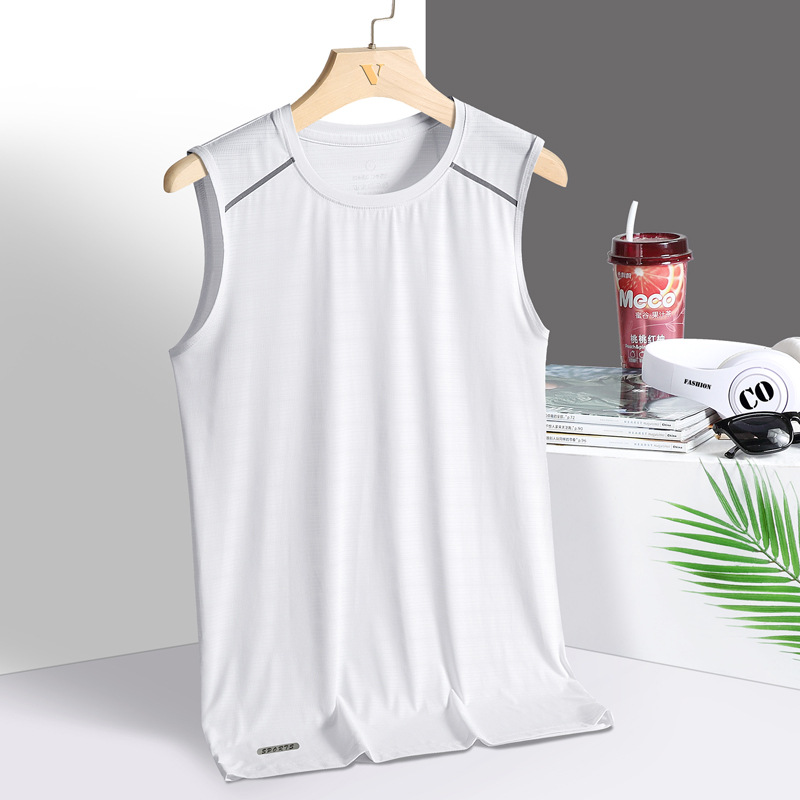 Chaleco de seda de hielo para hombre de verano delgado hombre gordo gran camiseta deportiva de fitness suelta camiseta sin mangas rápidamente secado camiseta base