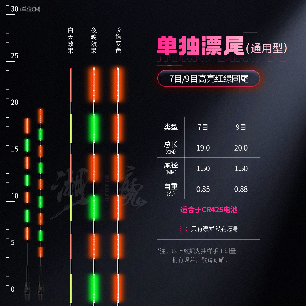Láser de cola dura LED flotador de cola luminoso día y noche doble gancho de mordida decoloración flotador electrónico de alta sensibilidad pesca nocturna flotador de cola separada