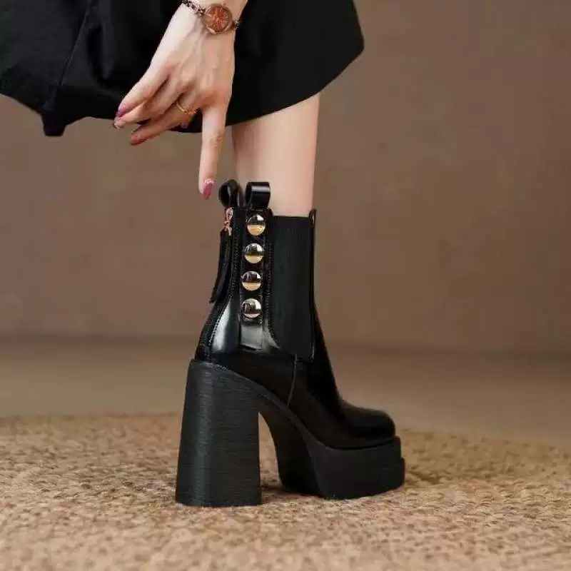 Ретро ботинки челси на высоком каблуке, осень-зима 2025, новые универсальные водонепроницаемые ботинки на платформе с толстым каблуком и коротким голенищем в британском стиле