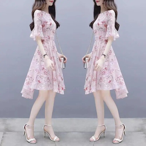 Skirt, women's summer, small man, 2026 new style, slim slimming, super fairy temperament, ice silk, floral, belly-covering dress