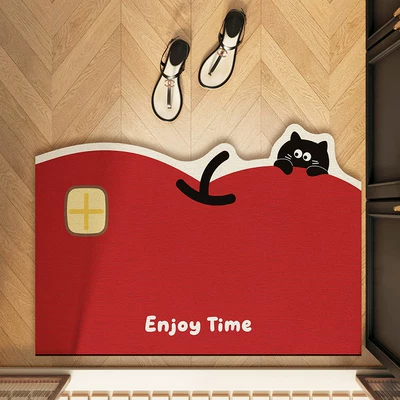 Bathroom floor mat is water-absorbent, quick-drying, dirt-resistant, easy to maintain, non-slip, cartoon-style, for home use, made of diatomaceous earth (Avtomobil döşəmə paspasları) - black-cat-probe-diatom-mud-bathroom-mat-irregular-shape-4060cmupgraded-diatomaceous-mud