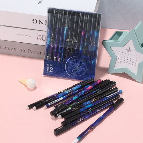 Creative stationery twelve constellations erasable pen easy to erase simple 0.5mm crystal blue charcoal black wholesale