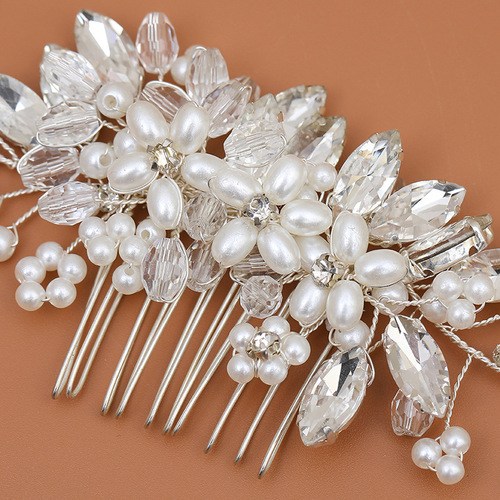 European and American cross-border fashion pearl comb hand-woven rhinestone crystal hair comb wedding photo updo bridal headwear