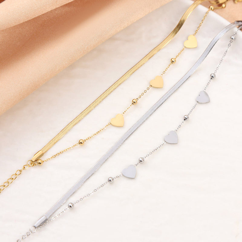 Nuevo nicho de diseño europeo y americano amor cadena doble superposición para usar pulsera de acero de titanio chapado en oro real moda versátil preservación de color image 1
