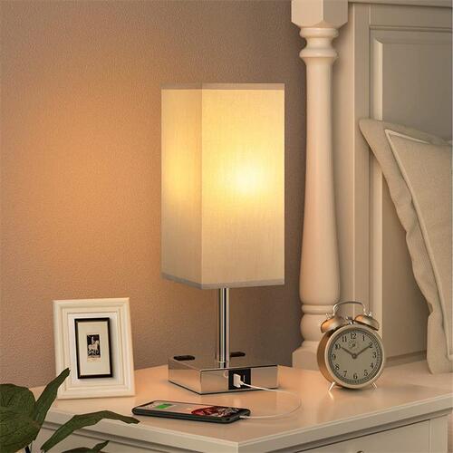 Cross-border European-style square fabric decorative small table lamp with dual charging function, suitable for dormitories, bedrooms, study, reading, eye protection bedside lamp