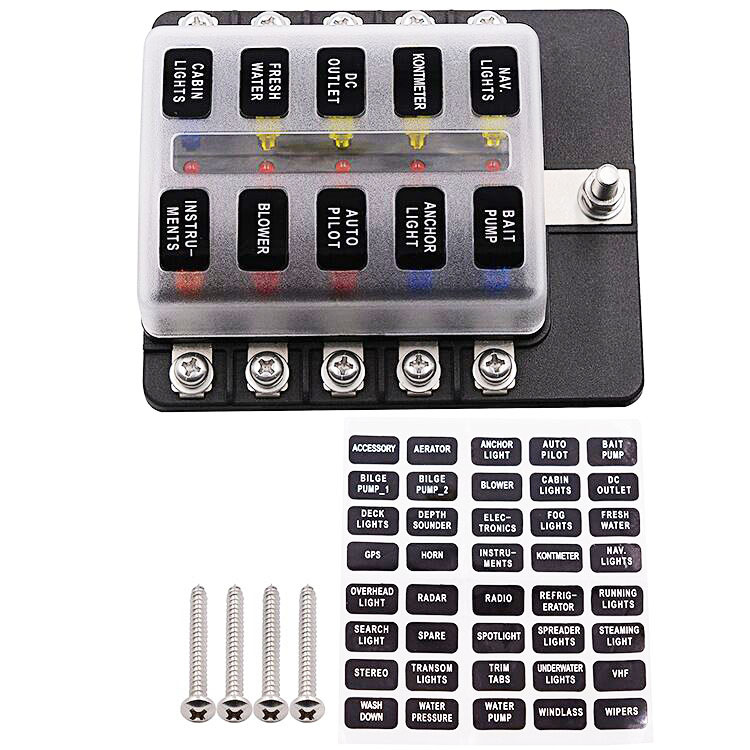 工厂汽车房车船1进10出保险丝盒座螺丝接线套装改装配件12-36v