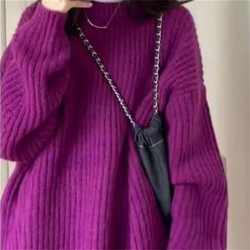2023 otoño y el invierno nuevo púrpura cuello redondo suéter femenino flojo viento perezoso suave cera sudadera superior desgaste exterior