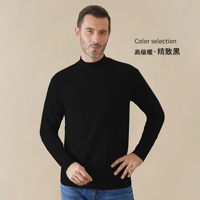 デコルテの底のシャツの男の冬の新型の厚い半高襟の中で秋の服の発熱を掛けて毛を磨いて長袖のtシャツの男を修理します。