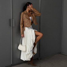 流光缎面水母裙秋冬新款高腰A字版设计感小众蓬蓬花苞半身长裙女