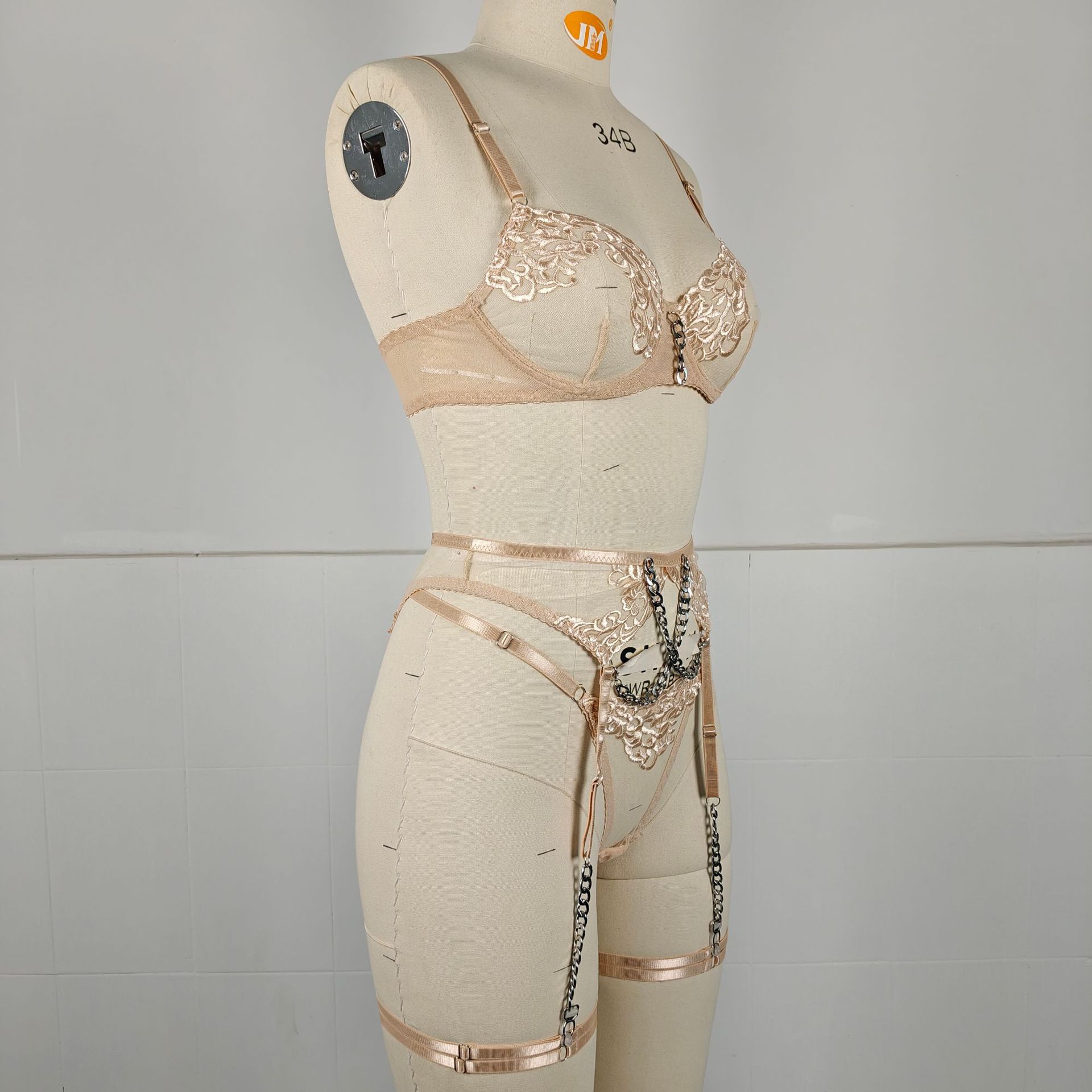 Women's Sexy Solid Color Stainless Steel Flower & Leaf Jewelry Indoor Home Sheer Bra Low Waist See-Through Sexy Lingerie display picture 8