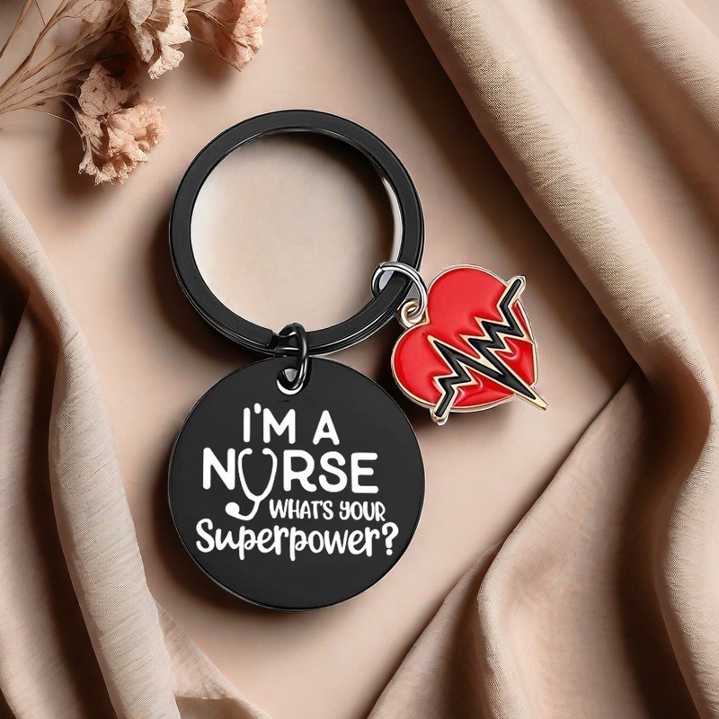 亚马逊跨境新款护士节礼物钥匙扣不锈钢英文刻字饰品不锈钢钥匙扣