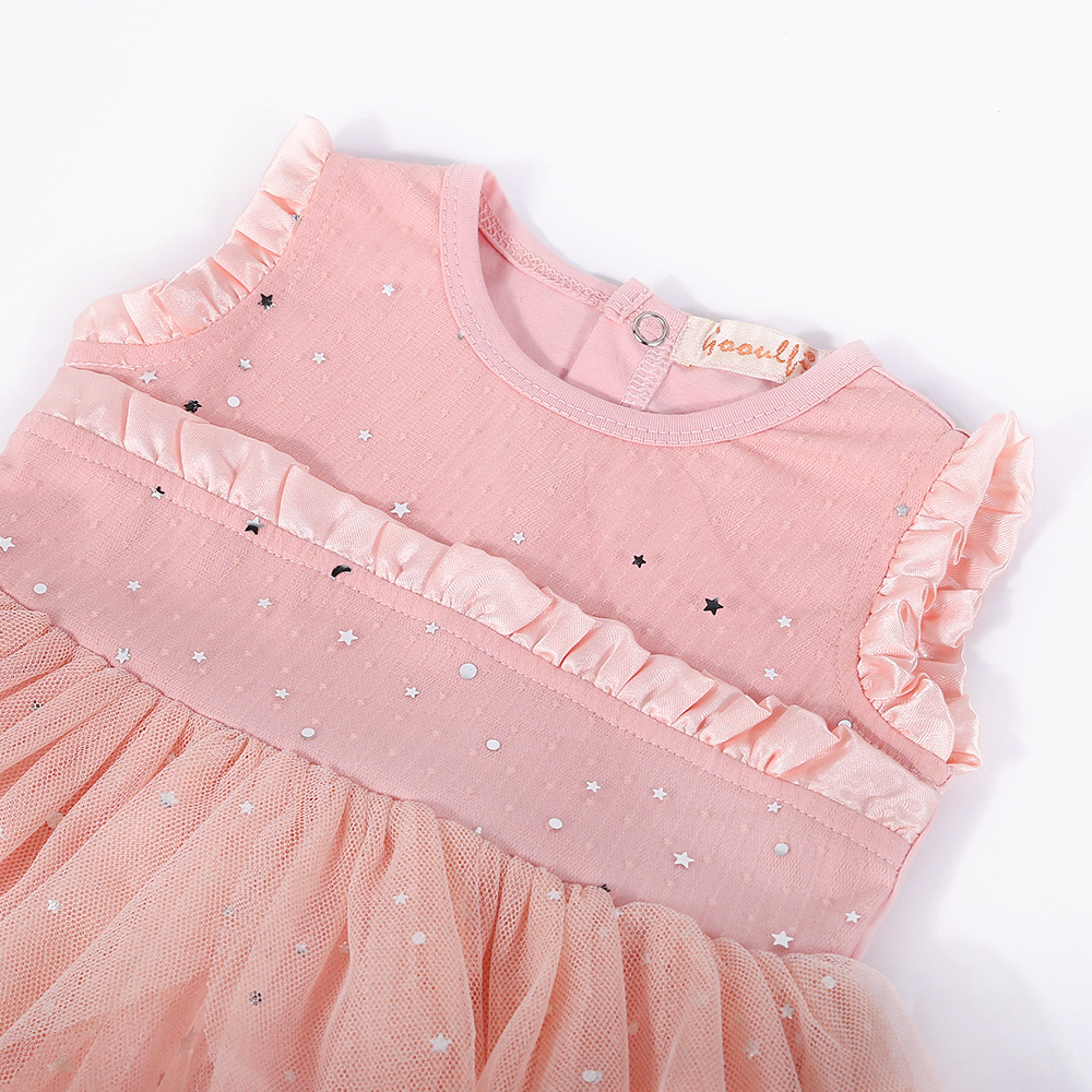 0-3岁婴儿刺绣花软网纱短袖奥代尔连衣裙女童裙子夏季2021新款