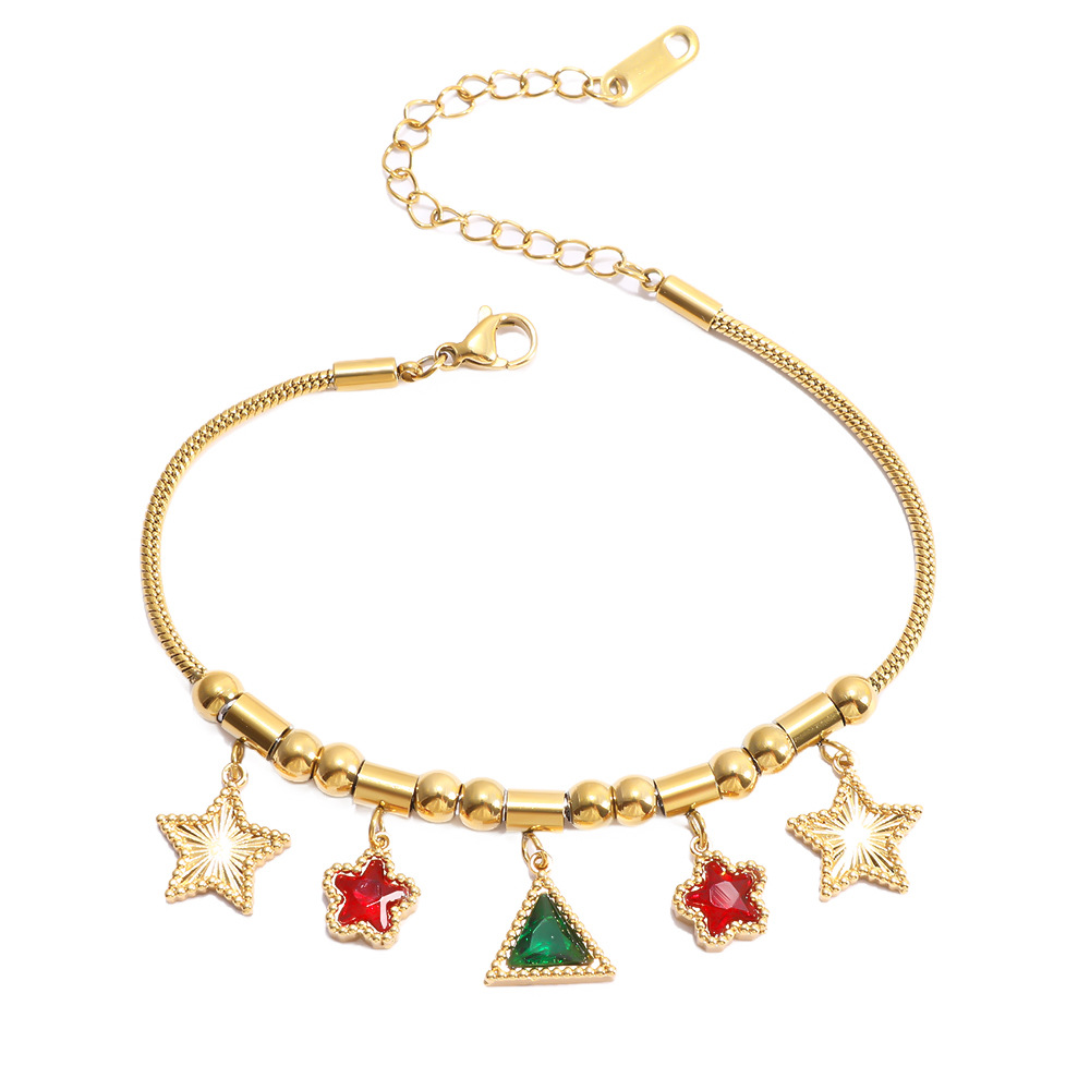 European And American Cross-Border Star Flower Butterfly Stainless Steel New Beaded Bracelet Emerald Zircon Fashion_voghion.com