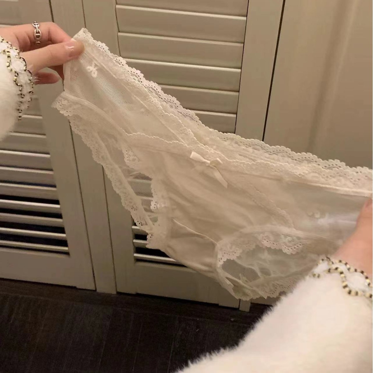 French Lace Underwear Women's Low-waist Pure Desire Transparent Cut Out Mesh White Briefs Girly Style Summer Thin Style