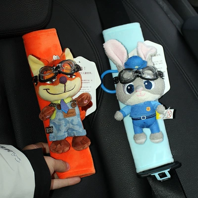 Seat belt shoulder pad, Nick Fox Zootopia - hand-sewn-model-flying-mirror-zheng-nick-judy-blue-and-orange-crystal-velvet-shoulder-pads-2-pack