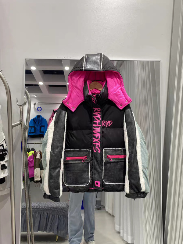 2025可拆卸帽新款撞色字母羽绒服男女同款情侣装短款外套时尚潮牌|undefined