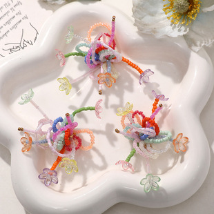 Healing Sweet Girly Woven Beaded Colorful Flower Cluster DIY Hand-made Dopamine Earrings Side Clip Accessories