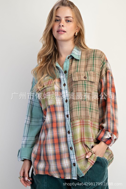 Amazon 25秋の新作クロスボーダーヨーロッパとアメリカの服チェック柄長袖カーディガンシャツルーズカジュアルトップジャケット|undefined
