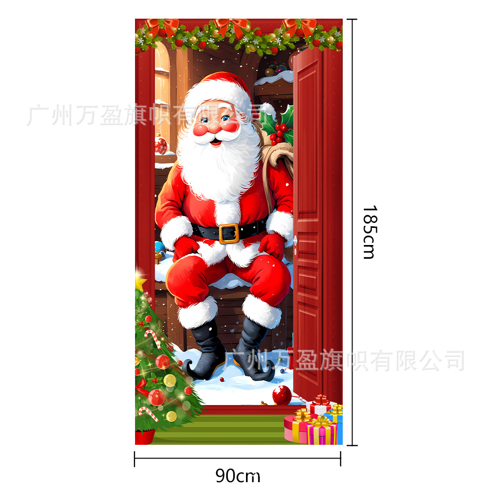 2025 nuevos productos de navidad cortina de bandera Santa Claus para ver la hoja de regalo decoración de tela colgante Bandera de bienvenida de Navidad