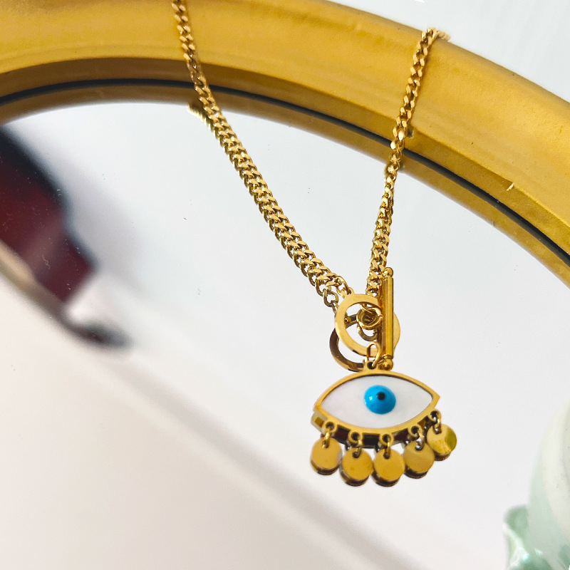 Fashion Devilu0027S Eye Titanium Steel Plating Inlay Shell Pendant Necklace 1 Piece