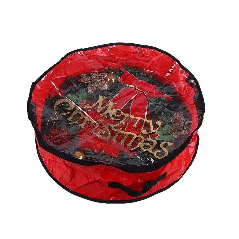 Bolsa de almacenamiento de guirnalda de Navidad transfronteriza pe pvc decoración de Navidad transparente de una cara bolsa colgante de almacenamiento de corona redonda