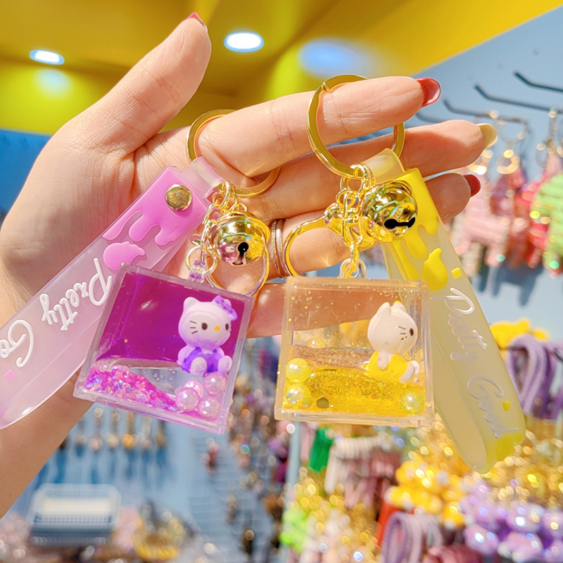 透明入油漂浮kt大方塊鑰匙扣女可愛時尚精緻包包掛鑰匙鏈掛件批發