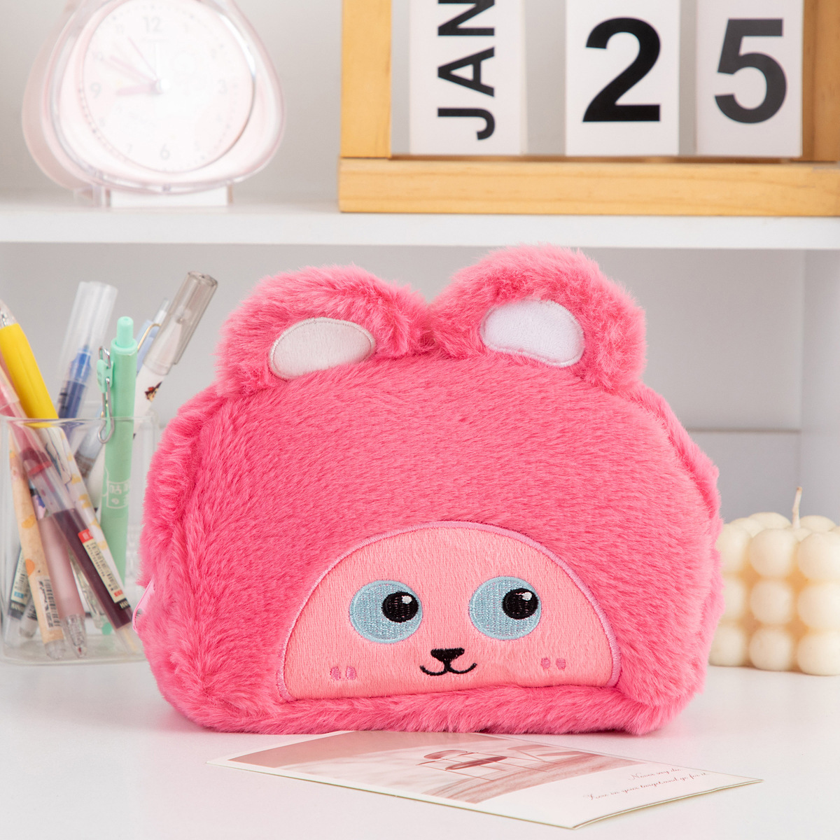 Estuche de Lápices de Peluche con Diseño de Estudiante Travesti, Estilo Japonés, Bonito y Animado, para Almacenamiento de Escritorio, Bolsa de Papelería de Gran Capacidad, Bolsa de Cosméticos